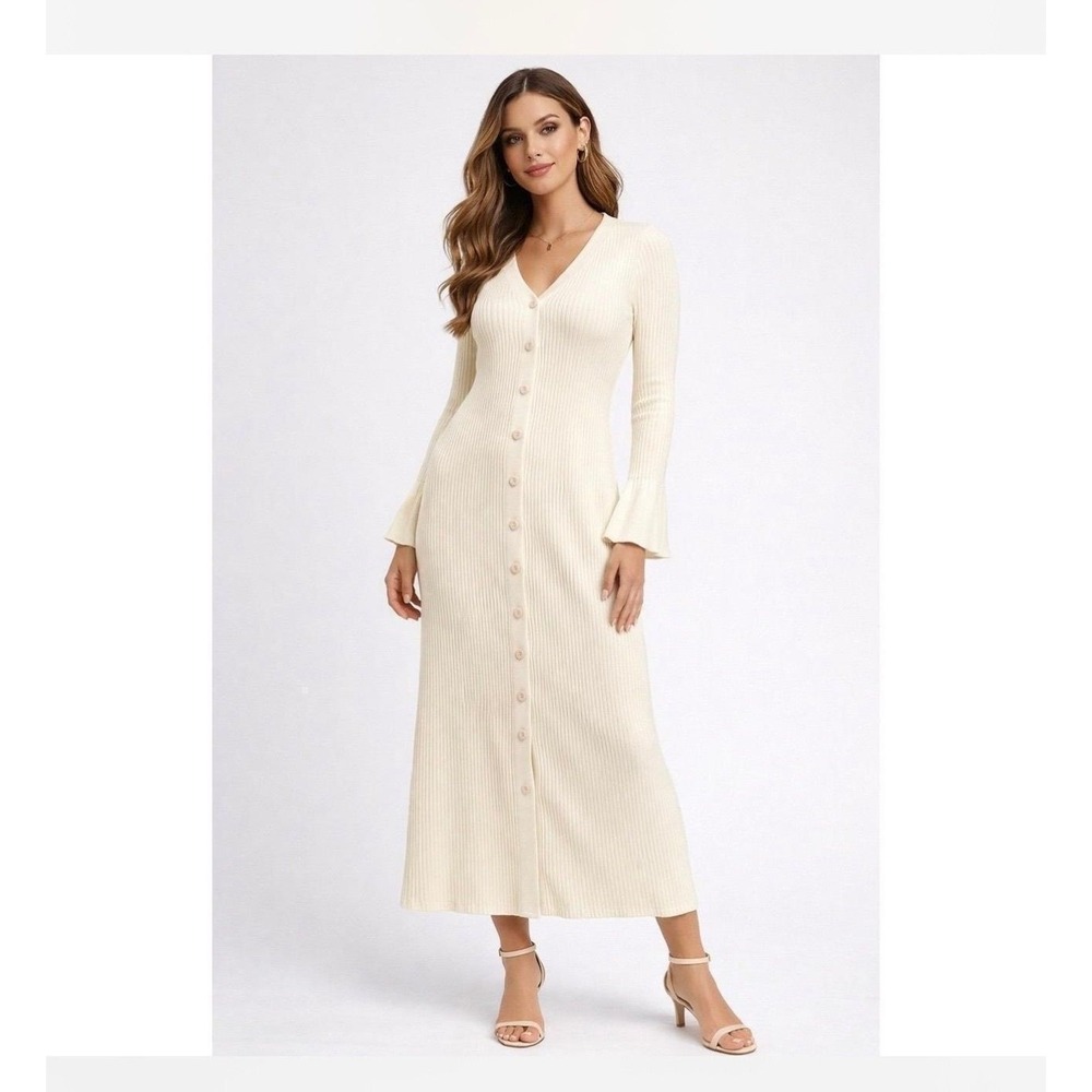 Bell Long Sleeve Midi Sweater Dress